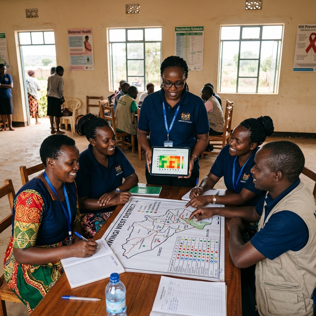Public health implementation team conducting a data training session in a community setting